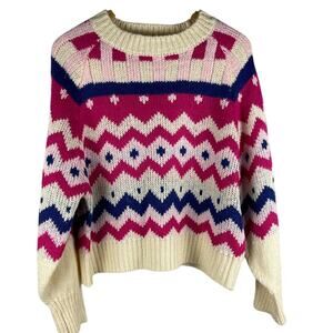 Talulah Preppy Multicolor Cropped Crewneck Boutique Cozy Sweater Size Large‎